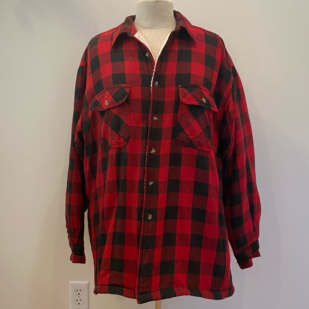 David Taylor Mens Buffalo Plaid Faux Sherpa Lined Flannel Shirt/Jacket / Size L